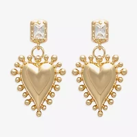 Bijoux Bar Gold Tone Womens Pink Cubic Zirconia Heart Drop Earrings