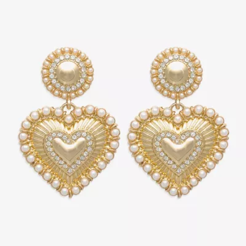 Bijoux Bar Gold Tone Womens Glass Heart Drop Earrings