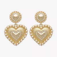 Bijoux Bar Gold Tone Womens Glass Heart Drop Earrings