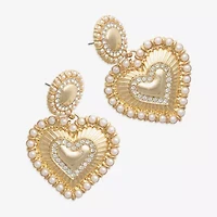 Bijoux Bar Gold Tone Womens Glass Heart Drop Earrings