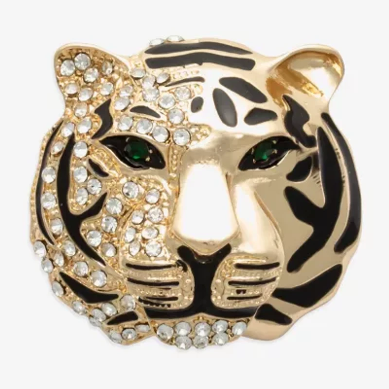 Bijoux Bar Gold Tone Tiger Glass Brooch