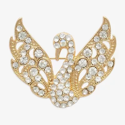 Bijoux Bar Gold Tone Swan Glass Brooch