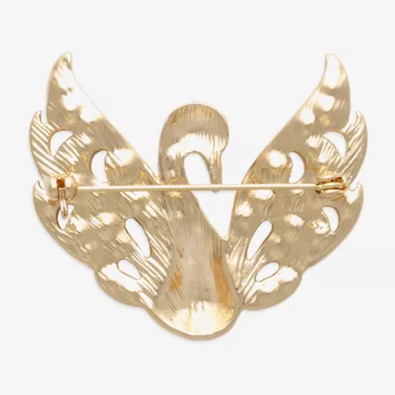 Bijoux Bar Gold Tone Swan Glass Brooch