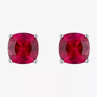 Lab Created Red Ruby Sterling Silver 7mm Cushion Stud Earrings
