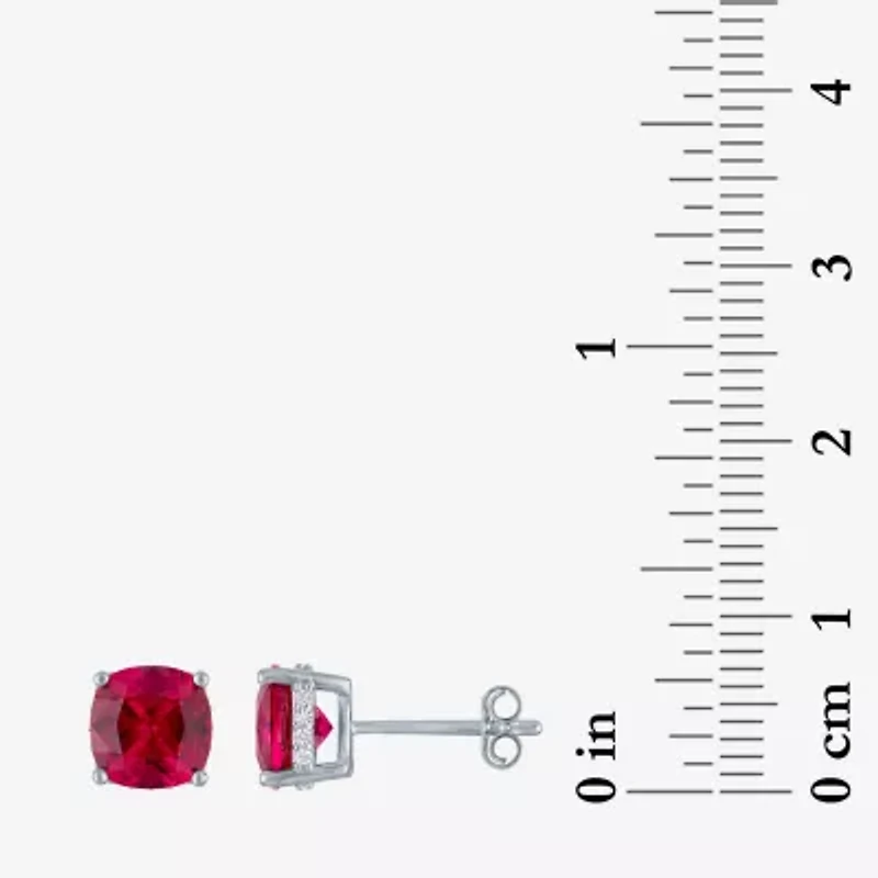 Lab Created Red Ruby Sterling Silver 7mm Cushion Stud Earrings