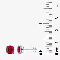 Lab Created Red Ruby Sterling Silver 7mm Cushion Stud Earrings