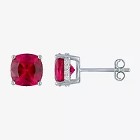 Lab Created Red Ruby Sterling Silver 7mm Cushion Stud Earrings