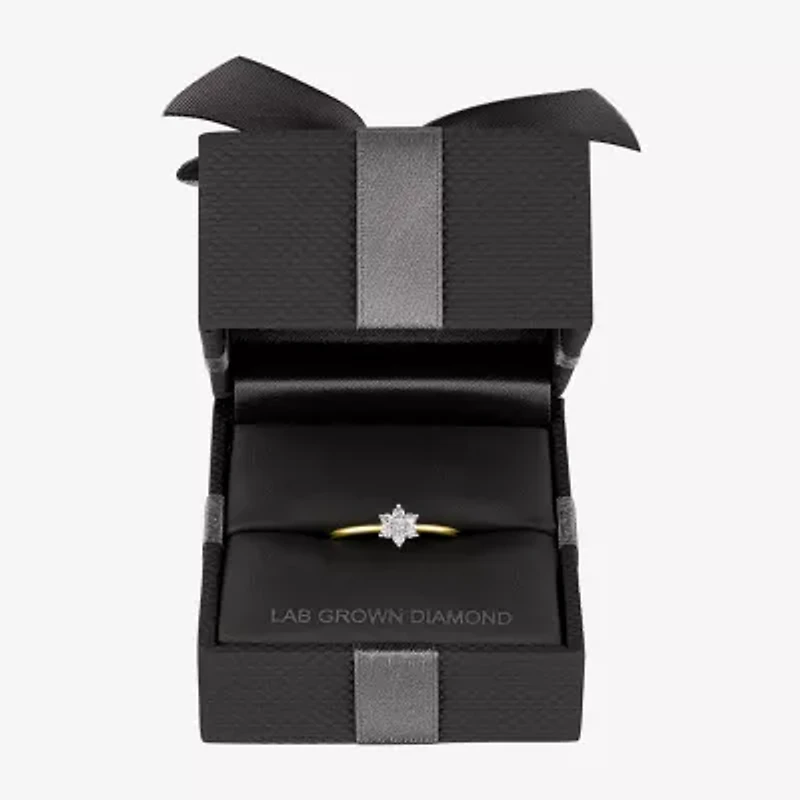 (Gh / Si2 I1) Womens 1/6 CT. T.W. Lab Grown White Diamond 10K Gold Flower Delicate Stackable Ring
