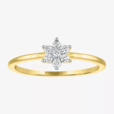 (Gh / Si2 I1) Womens 1/6 CT. T.W. Lab Grown White Diamond 10K Gold Flower Delicate Stackable Ring
