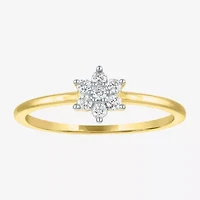 (Gh / Si2 I1) Womens 1/6 CT. T.W. Lab Grown White Diamond 10K Gold Flower Delicate Stackable Ring