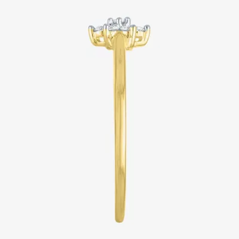 (Gh / Si2 I1) Womens 1/6 CT. T.W. Lab Grown White Diamond 10K Gold Flower Delicate Stackable Ring