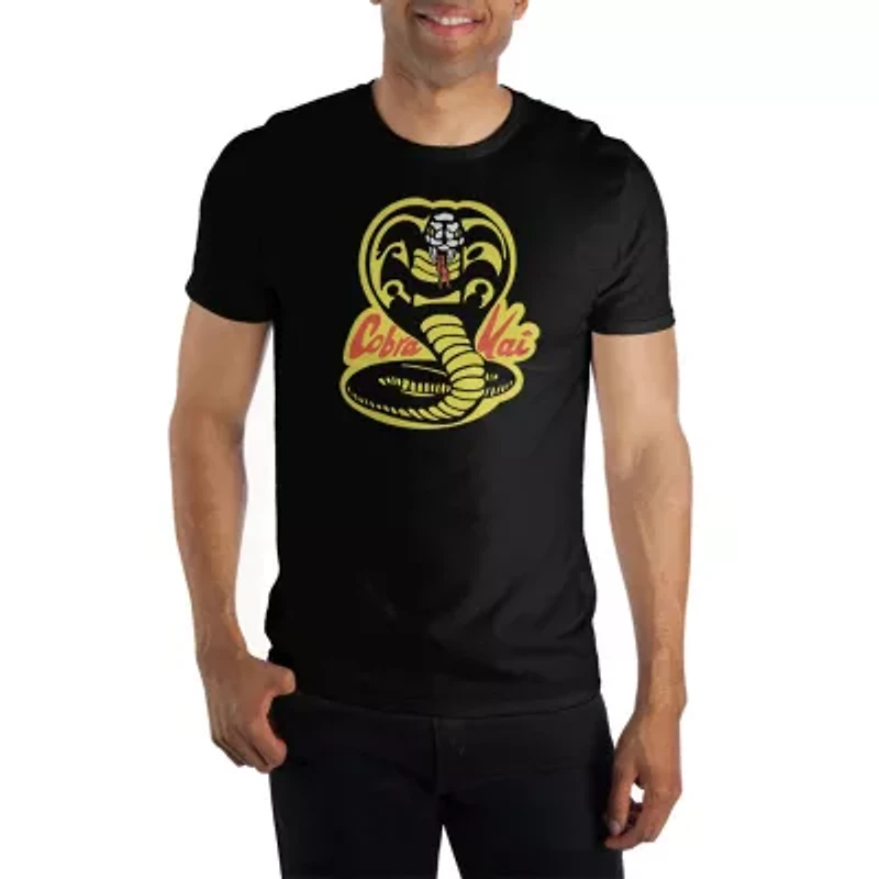 Novelty Mens Crew Neck Short Sleeve Relaxed Fit Cobra Kai Graphic T-Shirt