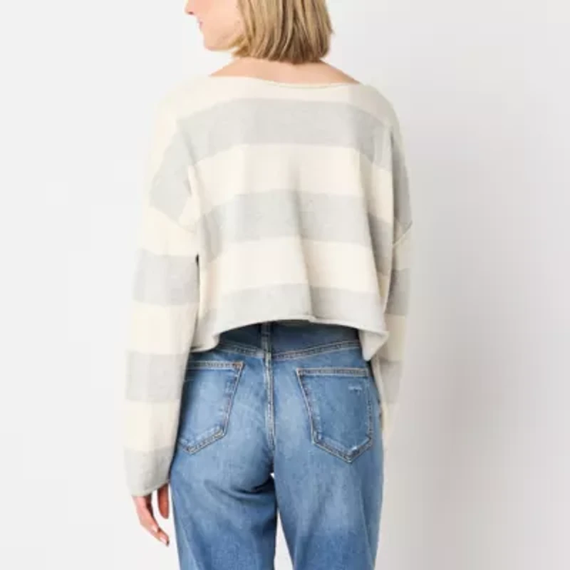 Arizona Juniors Womens Boat Neck Long Sleeve Striped Pullover Sweater