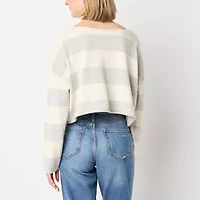 Arizona Juniors Womens Boat Neck Long Sleeve Striped Pullover Sweater