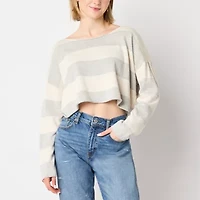 Arizona Juniors Womens Boat Neck Long Sleeve Striped Pullover Sweater