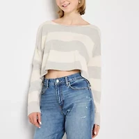 Arizona Juniors Womens Boat Neck Long Sleeve Striped Pullover Sweater