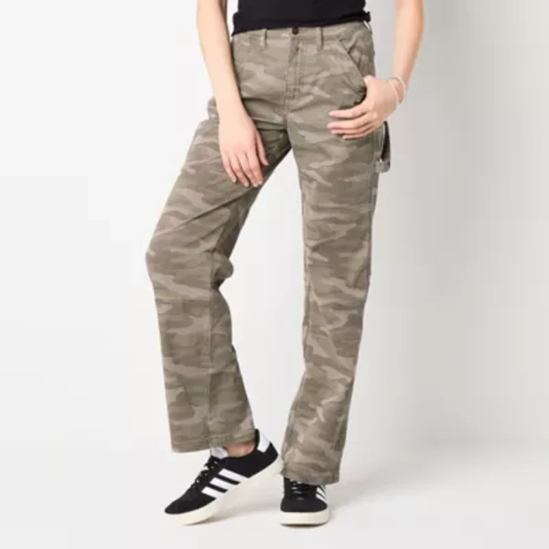 Arizona Womens Wide Leg High Rise Baggy Fit Juniors Flat Front Pant