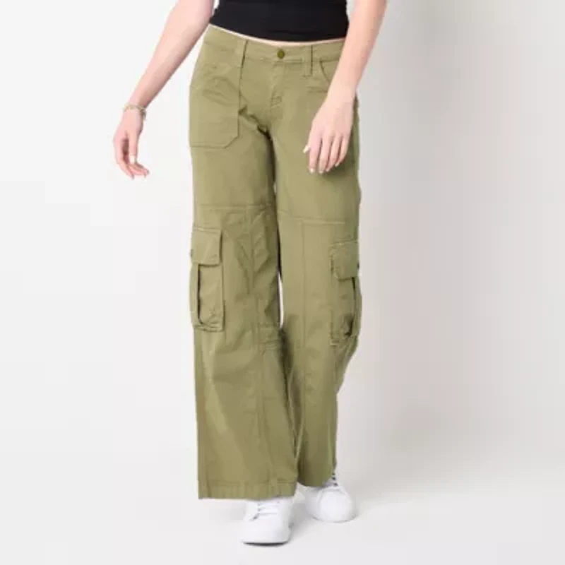 Arizona Cargo Womens Wide Leg Low Rise Juniors Flat Front Pant