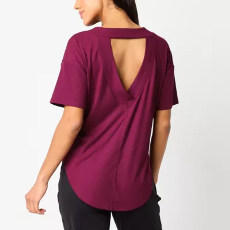 Xersion Womens Rib Round Neck Short Sleeve T-Shirt