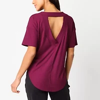 Xersion Womens Rib Round Neck Short Sleeve T-Shirt