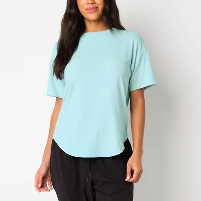 Xersion Womens Rib Round Neck Short Sleeve T-Shirt