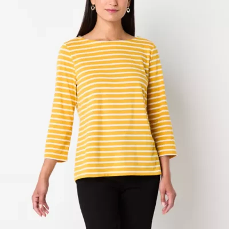 St. John's Bay Womens Boat Neck 3/4 Sleeve T-Shirt