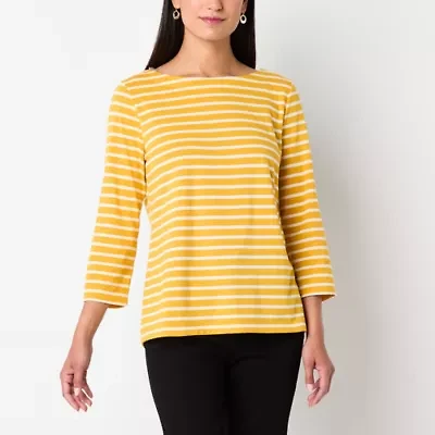 St. John's Bay Womens Boat Neck 3/4 Sleeve T-Shirt