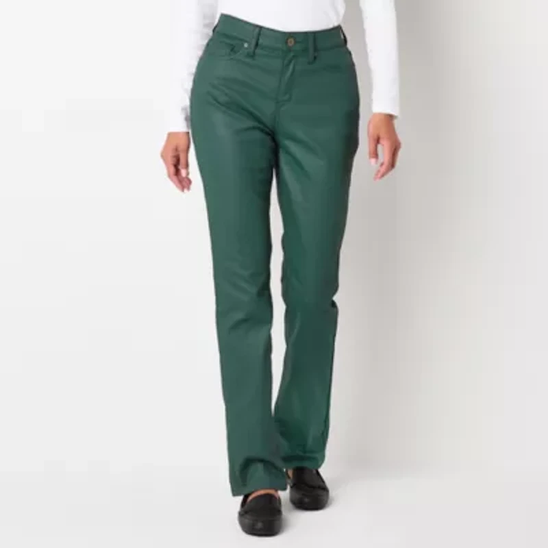 St. John's Bay Womens Mid Rise Coated Straight Leg Jean