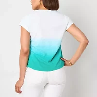 Liz Claiborne Womens Split Crew Neck Short Sleeve Blouse