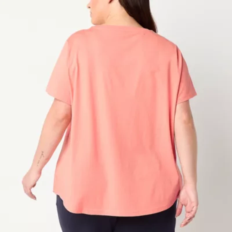 PUMA Womens Crew Neck Short Sleeve Regular Fit Plus Graphic T-Shirt