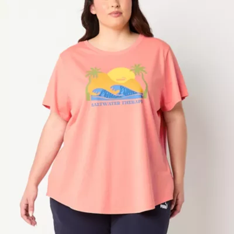 PUMA Womens Crew Neck Short Sleeve Regular Fit Plus Graphic T-Shirt