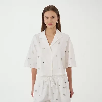 RM Rebecca Minkoff Womens Short Sleeve Boxy Fit Button-Down Shirt