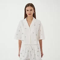 RM Rebecca Minkoff Womens Short Sleeve Boxy Fit Button-Down Shirt