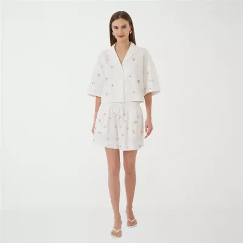 RM Rebecca Minkoff Womens Short Sleeve Boxy Fit Button-Down Shirt