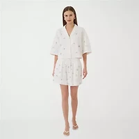 RM Rebecca Minkoff Womens Short Sleeve Boxy Fit Button-Down Shirt
