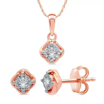 Womens 1/6 CT. T.W. Natural White Diamond 14K Rose Gold Over Silver Diamond 2-pc. Jewelry Set