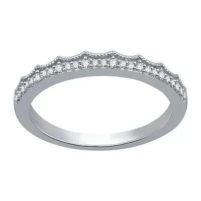 Womens 2MM 1/10 CT. T.W. Natural White Diamond Sterling Silver Wedding Band