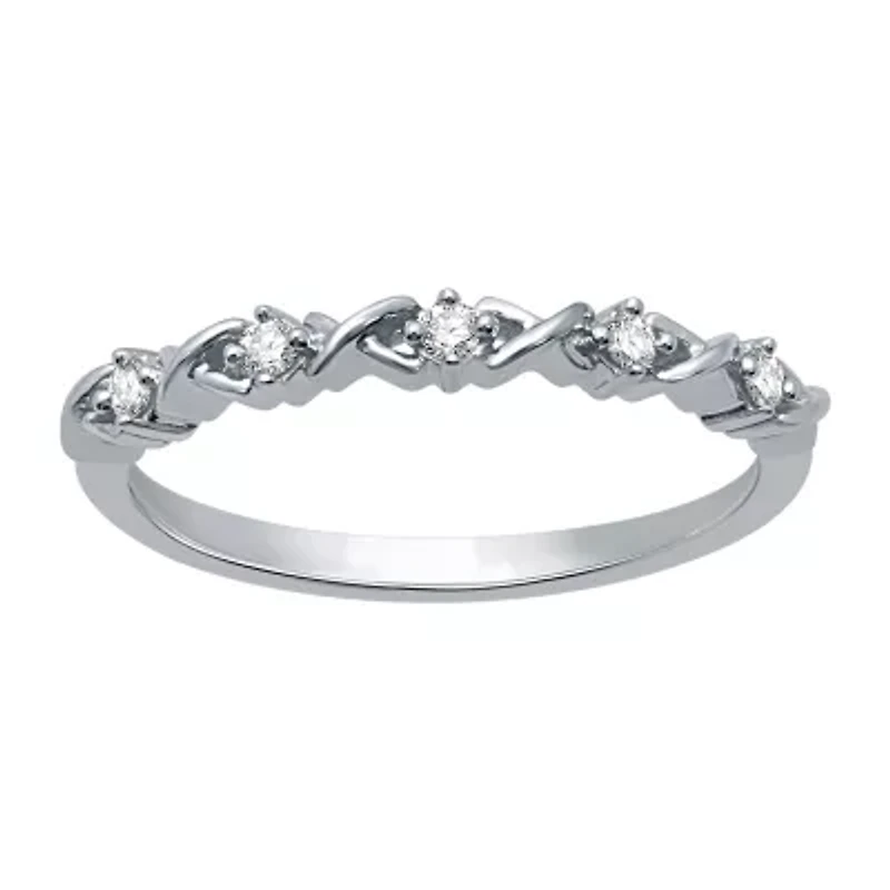 Womens 2MM 1/10 CT. T.W. Natural White Diamond Sterling Silver Wedding Band