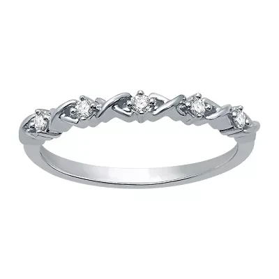 Womens 2MM 1/10 CT. T.W. Natural White Diamond Sterling Silver Wedding Band