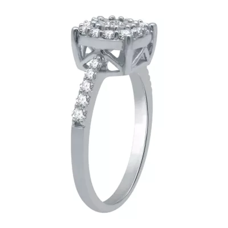 Womens / CT. T.W. Natural White Diamond Sterling Silver Halo Cocktail Ring