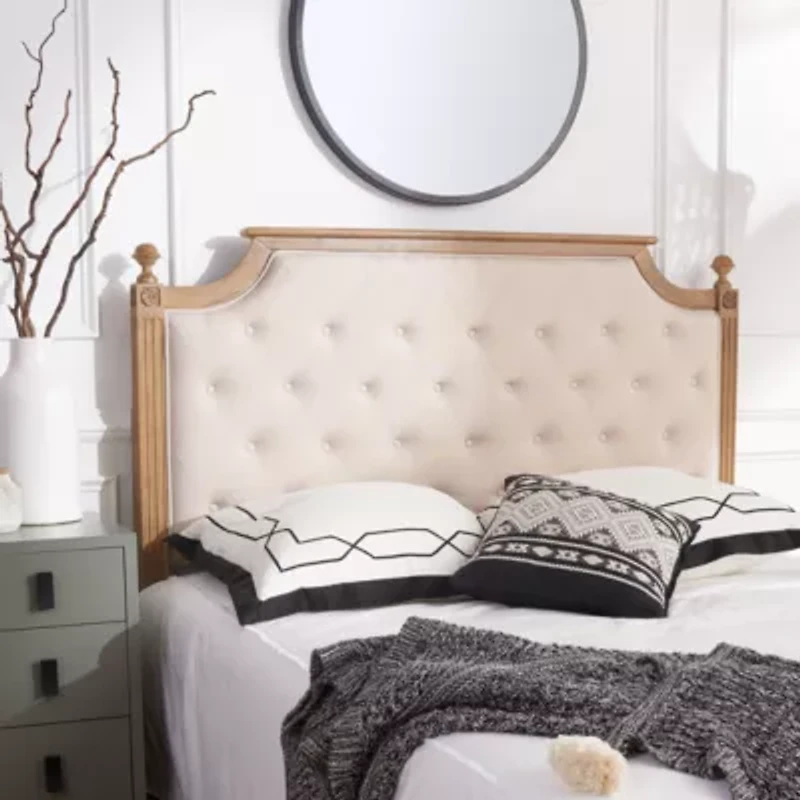Wood Upholstered Tufted Nailhead Trim Headboard