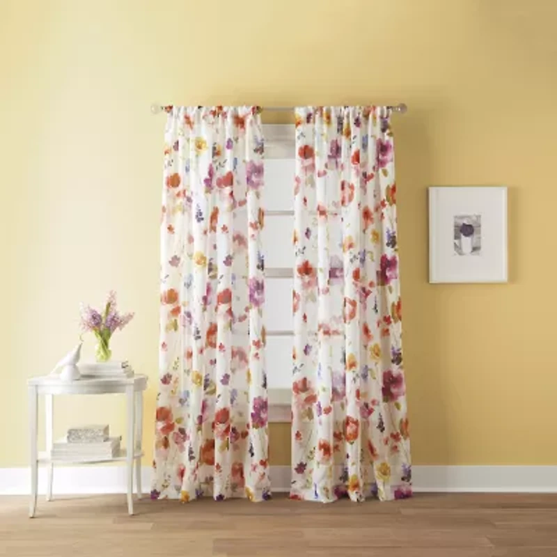 CHF Sabel Watercolor Rod Pocket Light-Filtering Single Curtain Panel