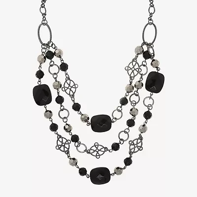 1928 Black-Tone Womens Black 18 Inch Beaded Necklace