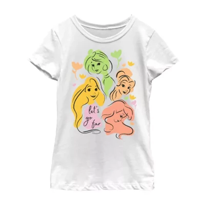 Disney Little & Big Kid Girls Crew Neck Short Sleeve Slim Fit Princess Graphic T-Shirt