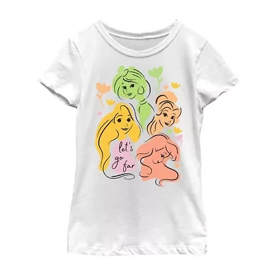 Disney Little & Big Kid Girls Crew Neck Short Sleeve Slim Fit Princess Graphic T-Shirt