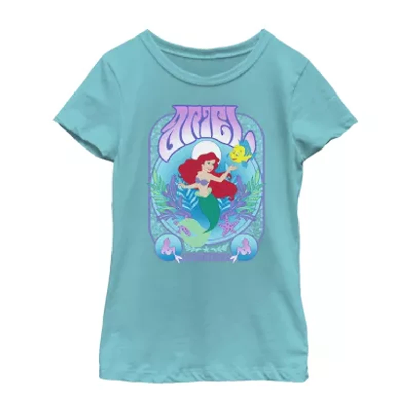 Disney Little & Big Kid Girls Crew Neck Short Sleeve Slim Fit Ariel Princess The Mermaid Graphic T-Shirt