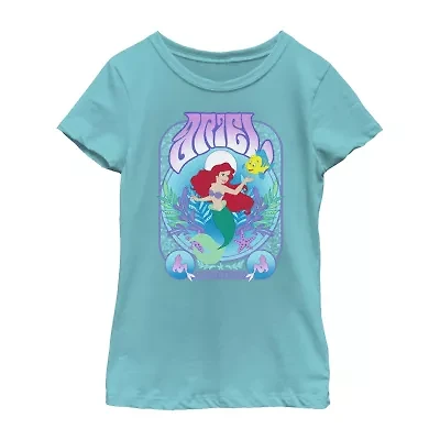 Disney Little & Big Kid Girls Crew Neck Short Sleeve Slim Fit Ariel Princess The Mermaid Graphic T-Shirt