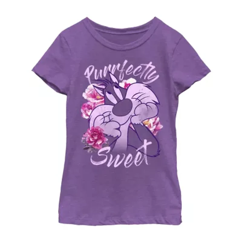 Little & Big Kid Girls Crew Neck Short Sleeve Slim Fit Looney Tunes Graphic T-Shirt