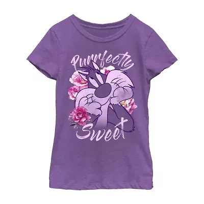 Little & Big Kid Girls Crew Neck Short Sleeve Slim Fit Looney Tunes Graphic T-Shirt