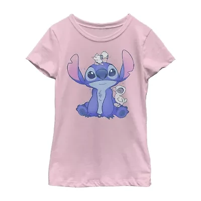 Disney Little & Big Kid Girls Crew Neck Short Sleeve Slim Fit Lilo Stitch Graphic T-Shirt